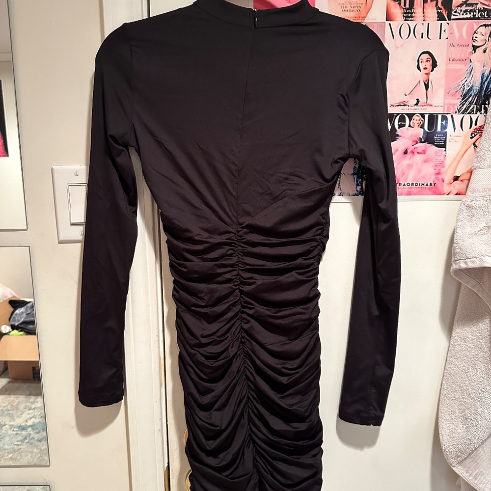 Black Long-Sleeve Mini Dress with Cutout Neckline - Picture 6 of 7